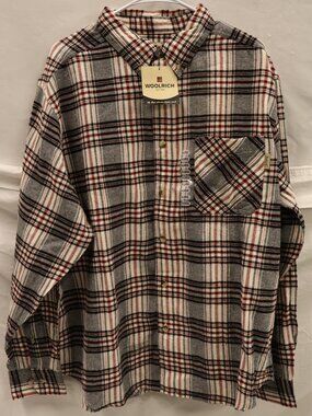 WOOLRICH Men’s Gray & Red Plaid Flannel Shirt, Sz XL NWT